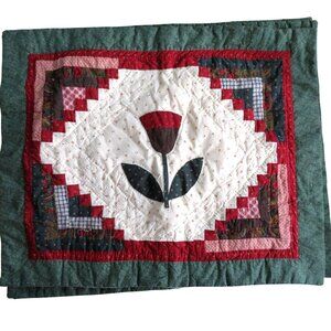 Hand Quilted Patchwork Pillow Sham Zipper Closure Flower Centerpiece Multicolor